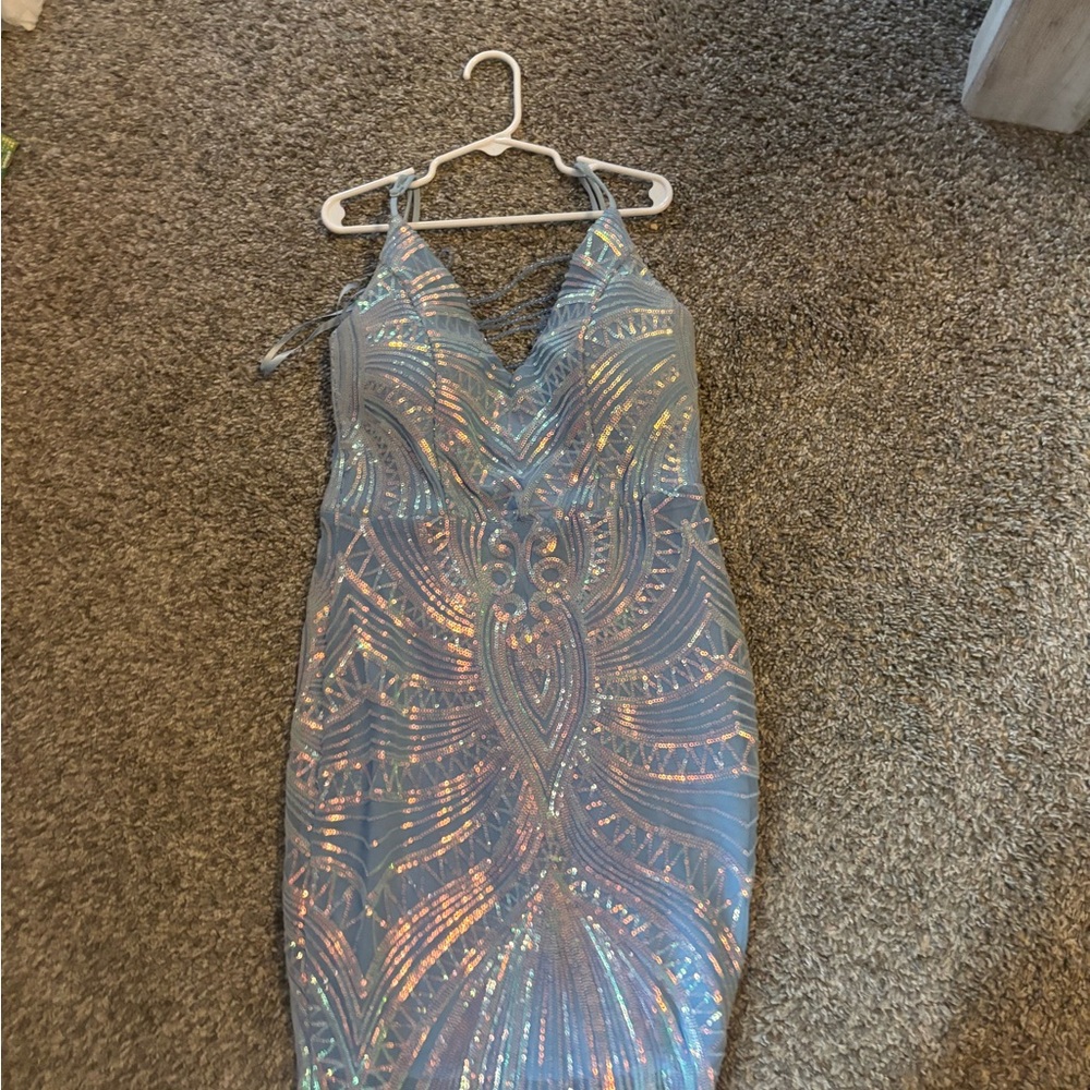 Iridescent Sequin Bodycon Dress - Blue